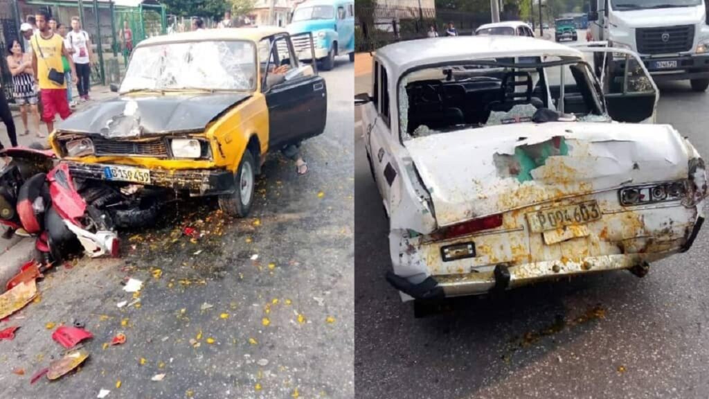 Chófer de un Lada pierde el control y choca contra otro vehículo y una moto en La Lisa