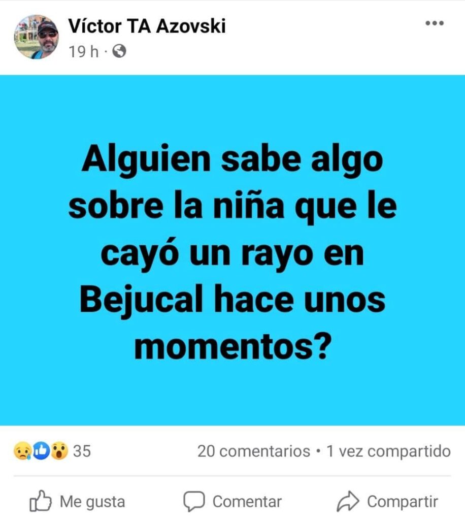 Una niña cubana fallece tras ser impactada por un rayo en Bejucal