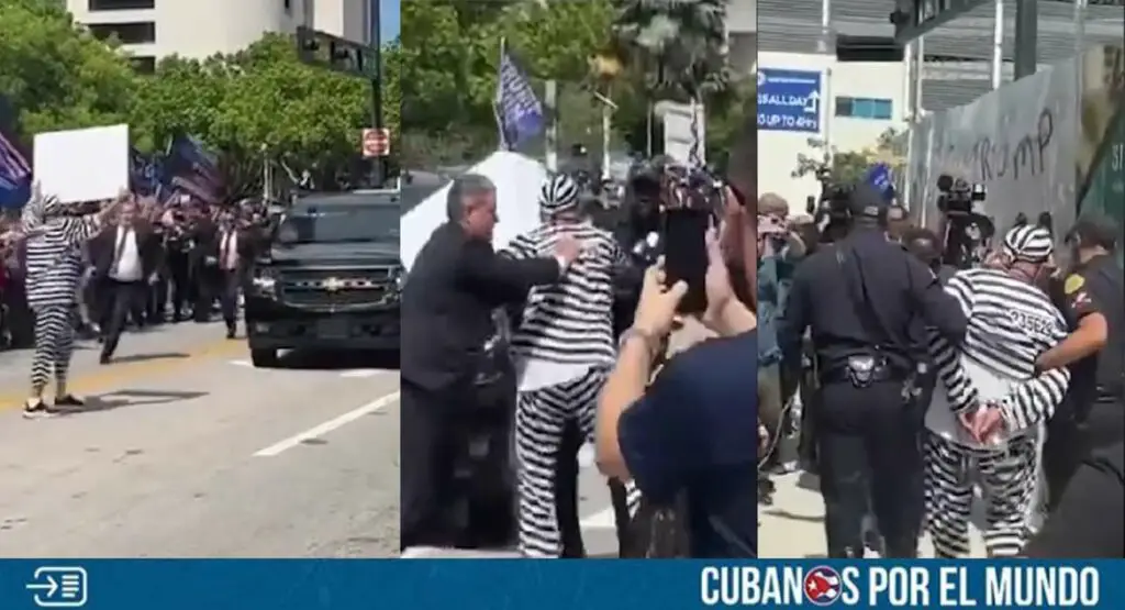 Un hombre fue arrestado el martes después de lanzarse en contra de la caravana del expresidente Donald Trump cuando salía del tribunal federal el Miami tras su comparecencia.