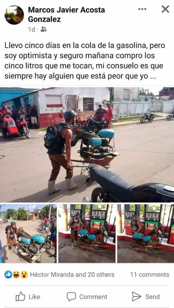 Insólito: Cubano lleva su moto desarmada en una carretilla para echar gasolina (+FOTOS)