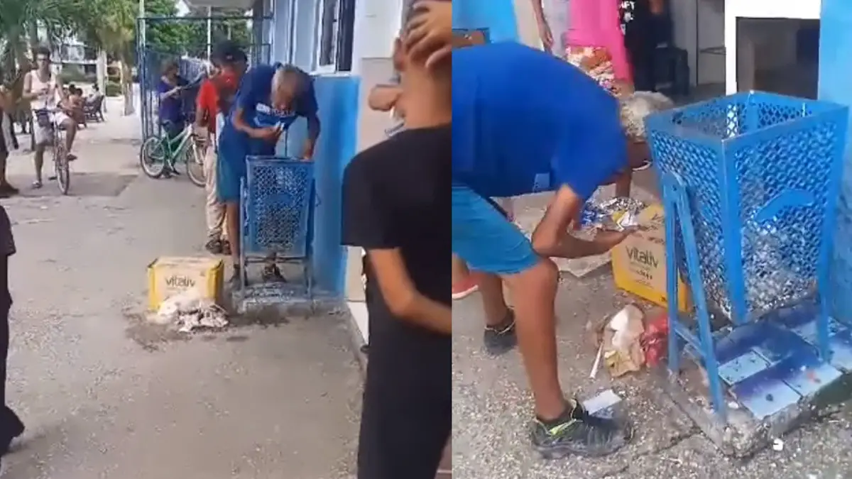 Graban a anciano comiendo de la basura en la terminal de Bayamo