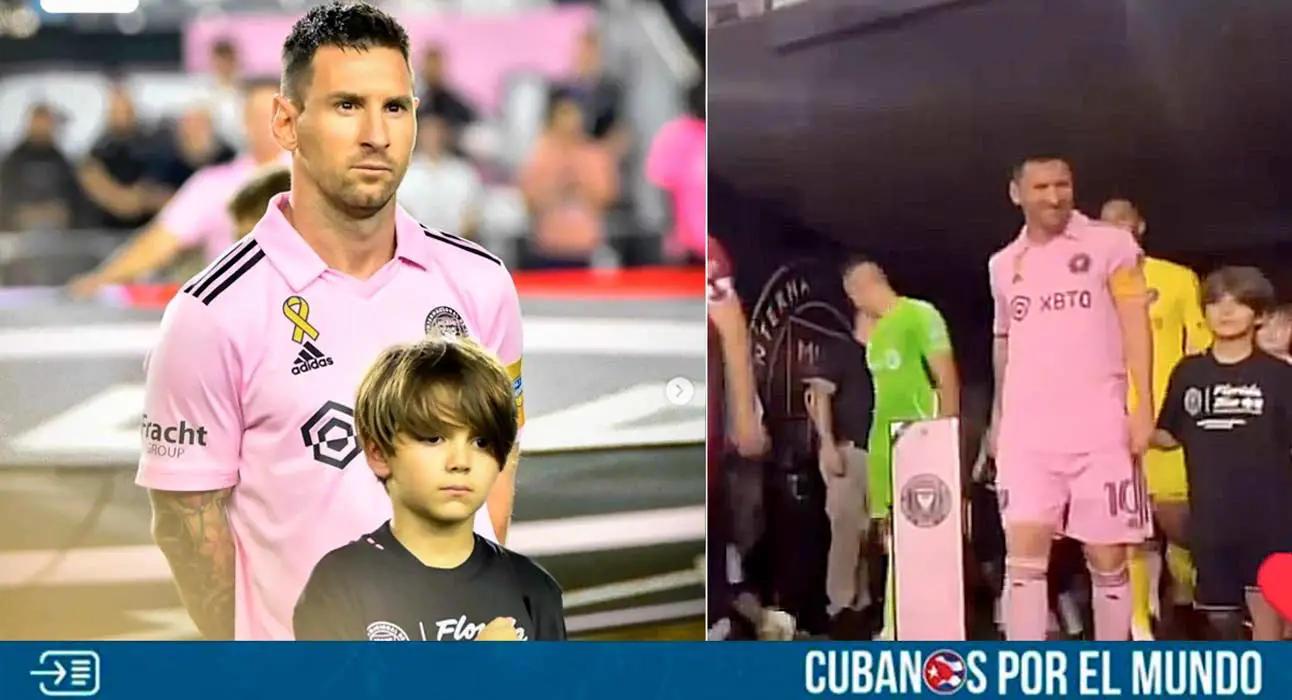 El nieto de Willy Chirino, Dashiel Moramarco Chirino, acompañó al astro argentino Lionel Messi en su salida al terreno en el último juego disputado por el Inter Miami.