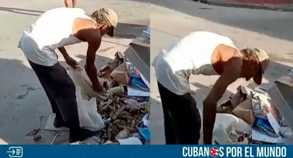 Personas de la tercera edad continúan siendo captadas registrando vertederos de basura en busca alimentos en medio de la grave crisis que vive la isla, en esta ocasión, fue visto un anciano cubano buscando alimentos o materia prima entre de los desechos sólidos en Santiago de Cuba.
