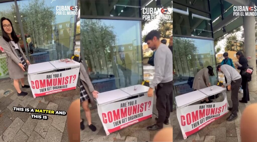 Cubano en Londres enfrenta a minúsculo grupo de estudiantes que promueven el socialismo (+VIDEO)