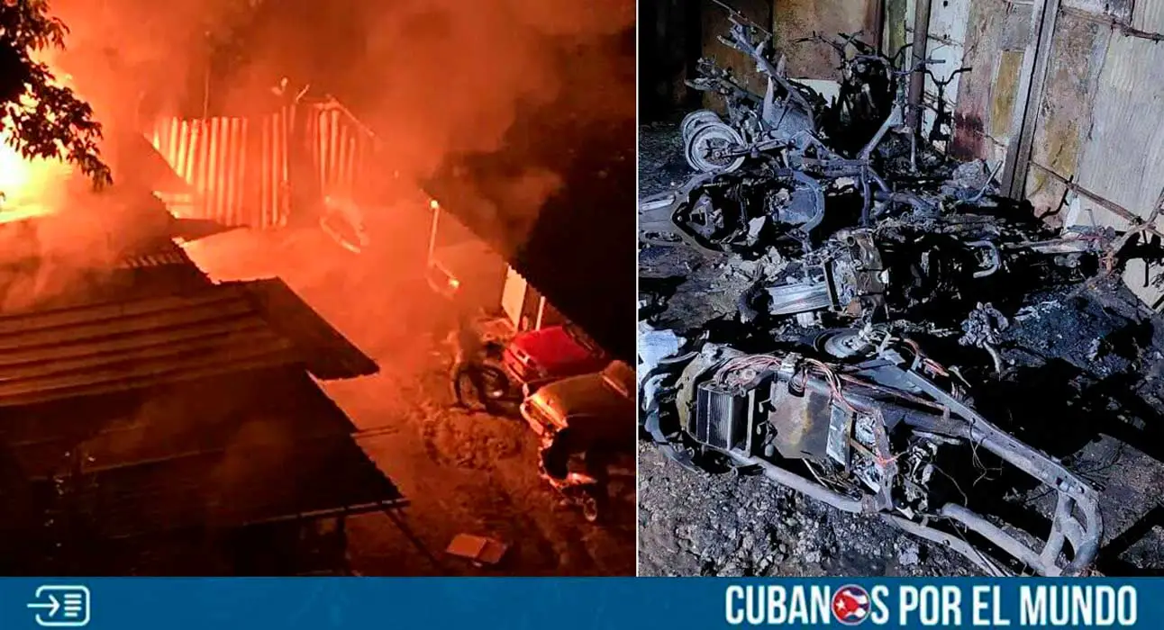 Al menos 10 motos quedaron calcinadas tras reportarse un incendio en un parqueo de La Habana, reportaron usuarios en las redes sociales.