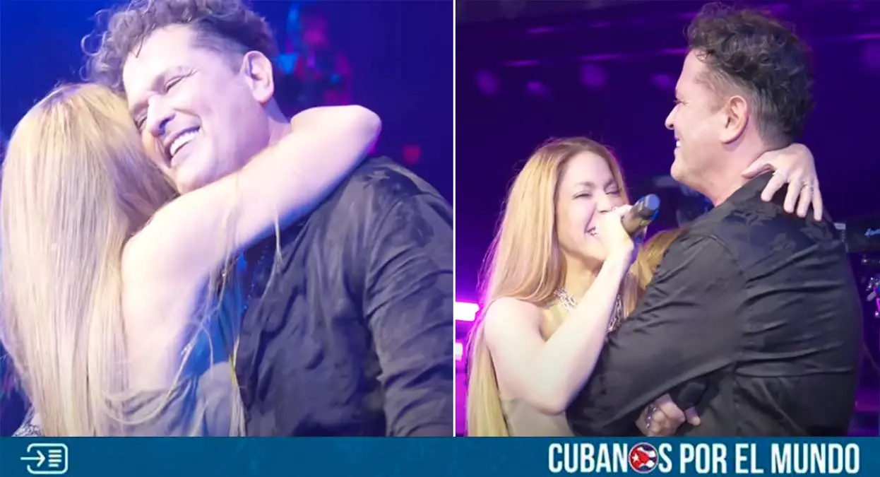 Shakira se apareció de sorpresa en el concierto que ofreció Carlos Vives en el Kaseya Center de Miami el pasado sábado.
