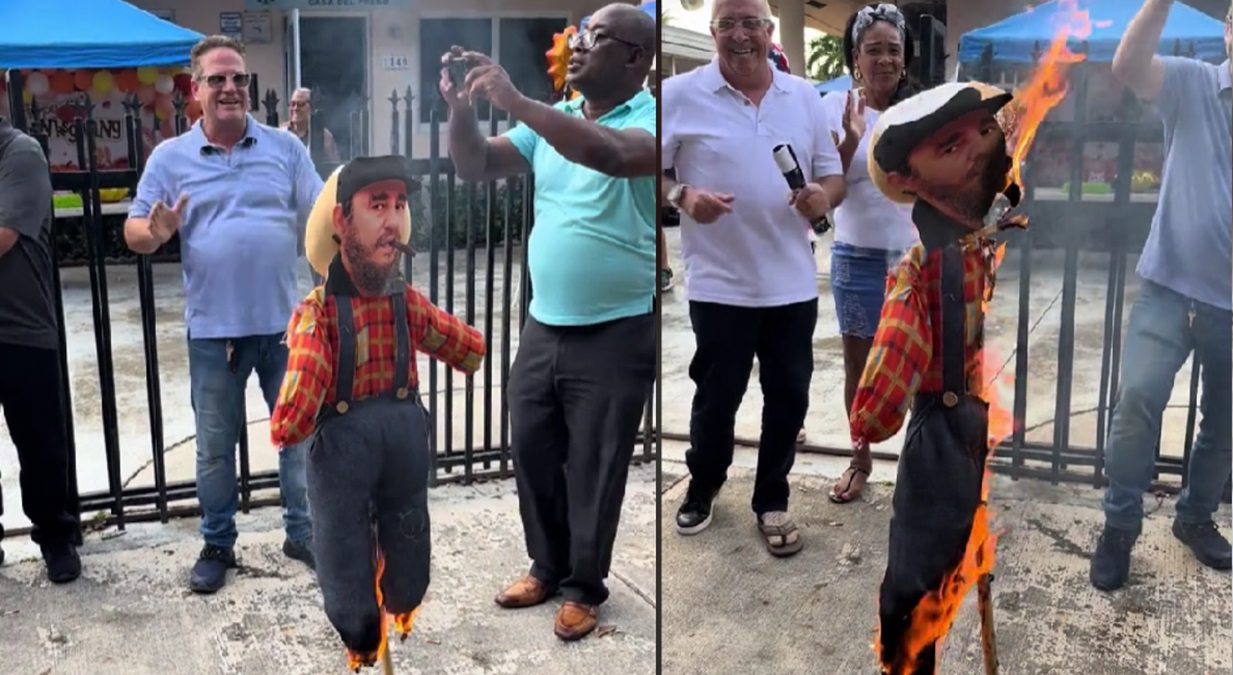 Exiliados cubanos queman muñeco de Fidel Castro en Miami
