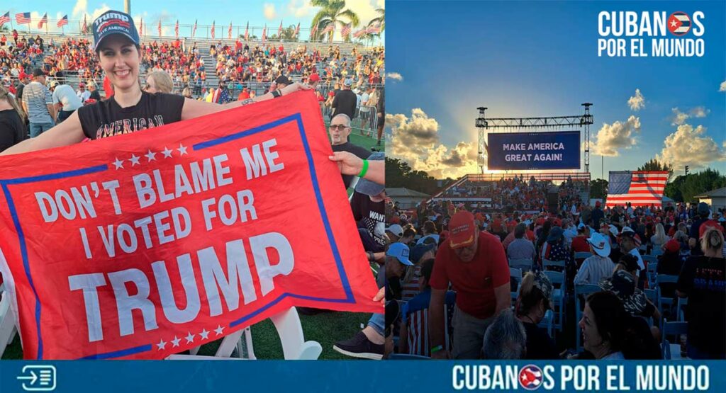 Miles de seguidores del republicano Donald Trump aguardan en el Ted Hendricks Stadium a la espera de su mitin de campaña en la ciudad de Hialeah.