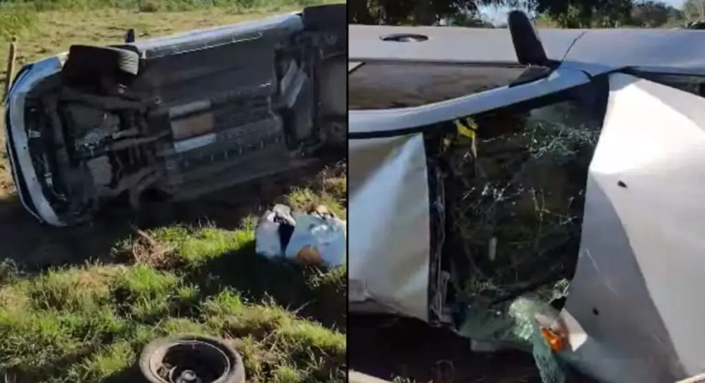 Aparatoso accidente en la Carretera Central deja destrozado un auto de turismo