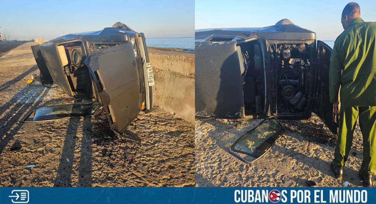 Carro del MININT se volcó en el Malecón de La Habana