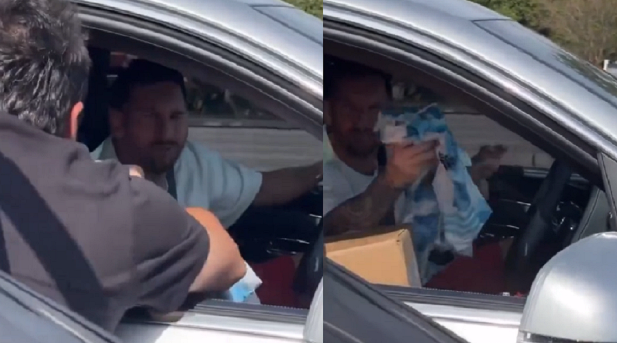 ¡Gran gesto! Messi le firma una camiseta a un fanático en medio del tráfico