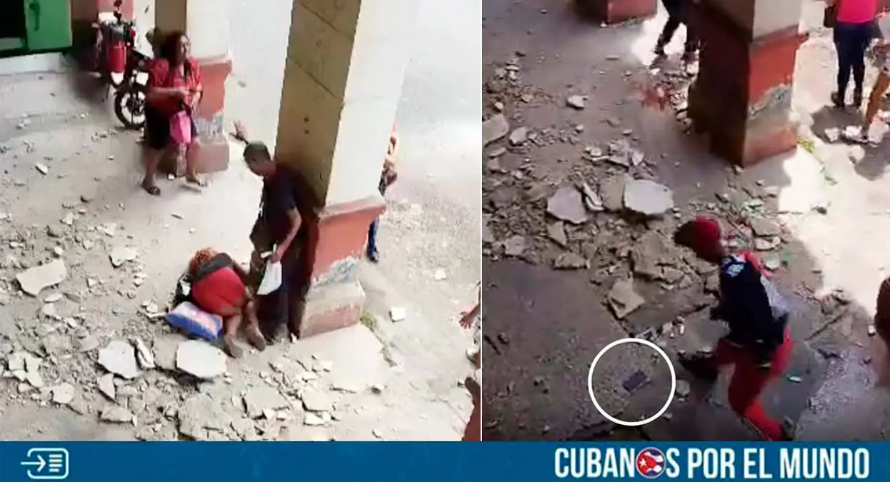 Este viernes 12 de abril se registró un derrumbe en Centro Habana, el cual afectó a una señora que pasaba por el lugar al momento del siniestro.