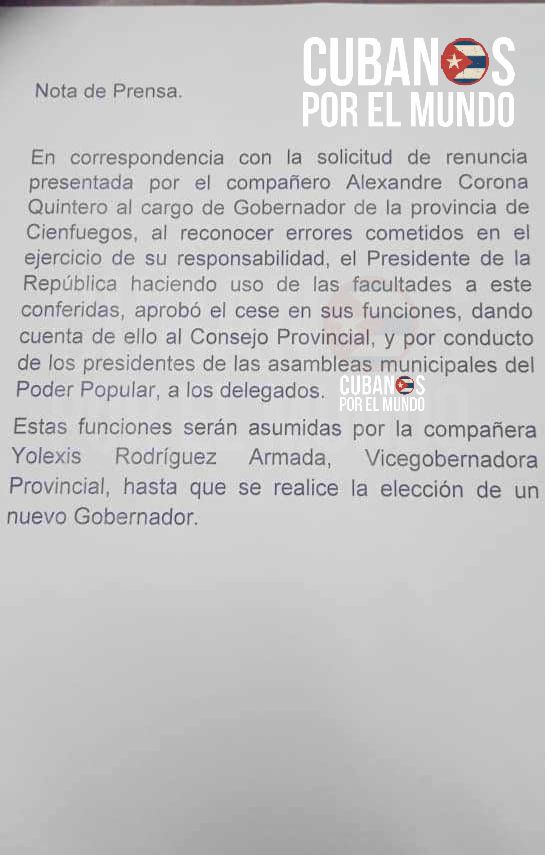 gobernador de Cienfuegos