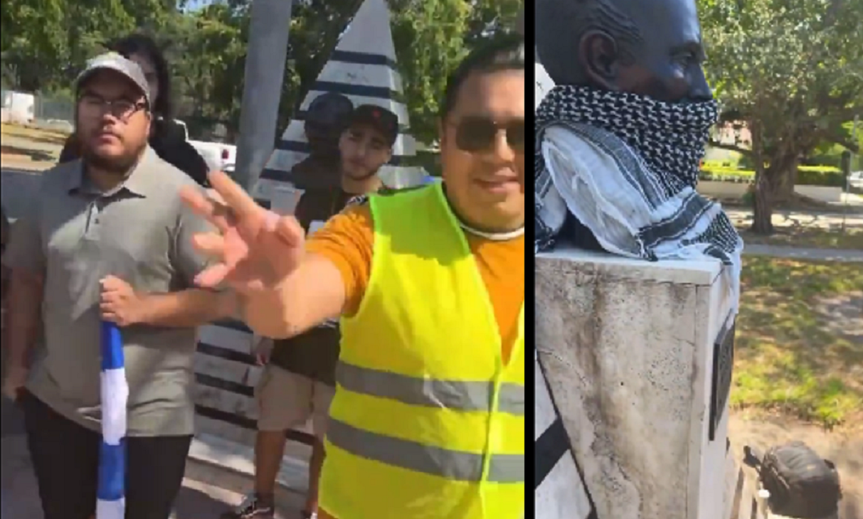 Simpatizantes pro-Hamas vandalizan busto de José Martí en Coral Gables (+VIDEOS)