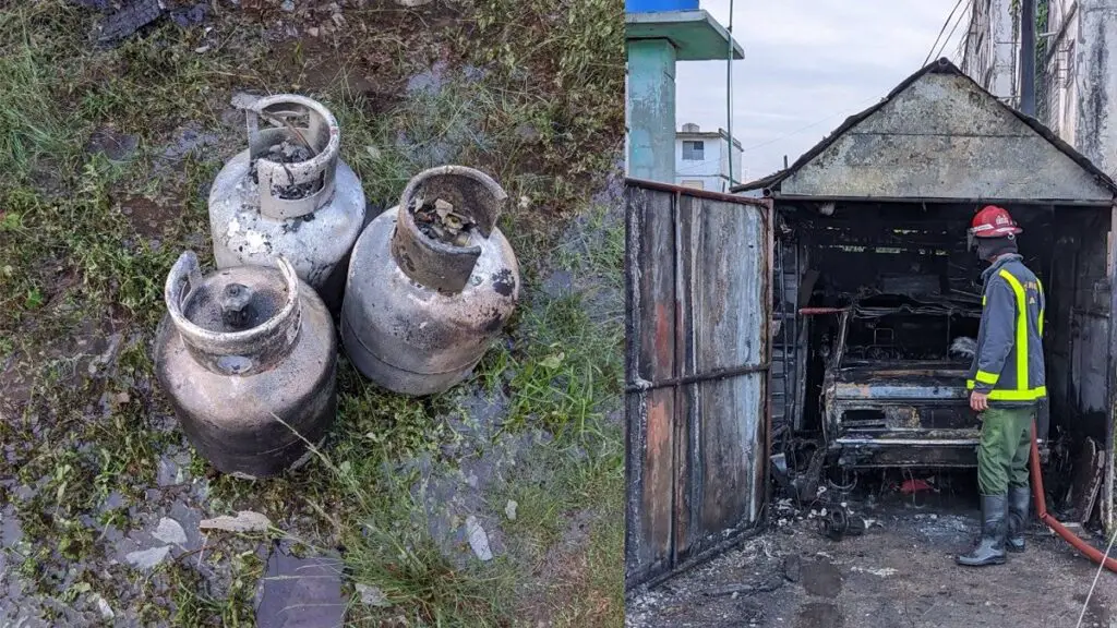 Reportan incendio de garaje provocado por balitas de gas