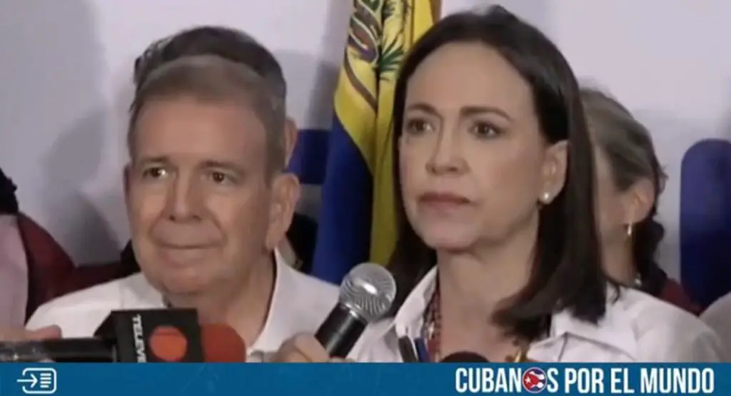 La líder de la oposición en Venezuela, María Corina Machado, se pronunció minutos después de que el Consejo Nacional Electoral anunciara el megrafaude en el que dan como "ganador" a Nicolás Maduro en las elecciones presidenciales de este 28 de julio.