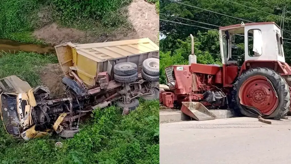 Choque entre un camión y un tractor deja a sus conductores heridos
