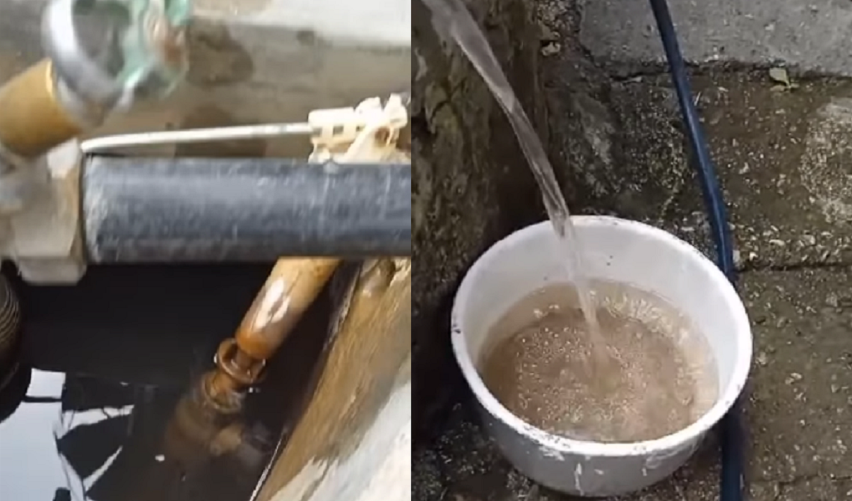 Cubano muestra el color del agua que está consumiendo el pueblo