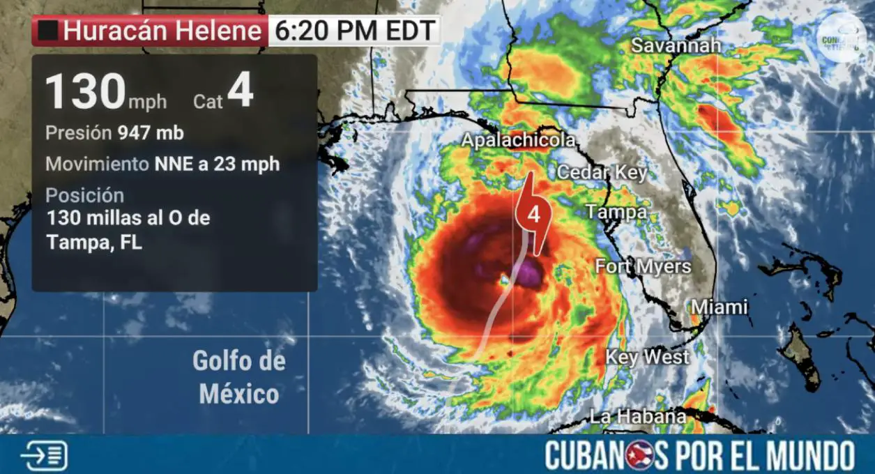 Helene se convirtió en un gran huracán de categoría de 4 horas antes de que impacte este jueves en las costas de Florida, según informó el Centro Nacional de Huracanes (NHC por sus siglas inglés).