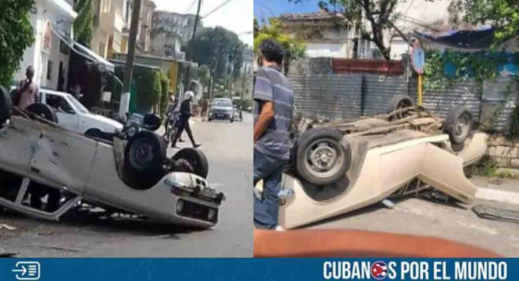 Accidente en La Habana termina con un carro de cabeza