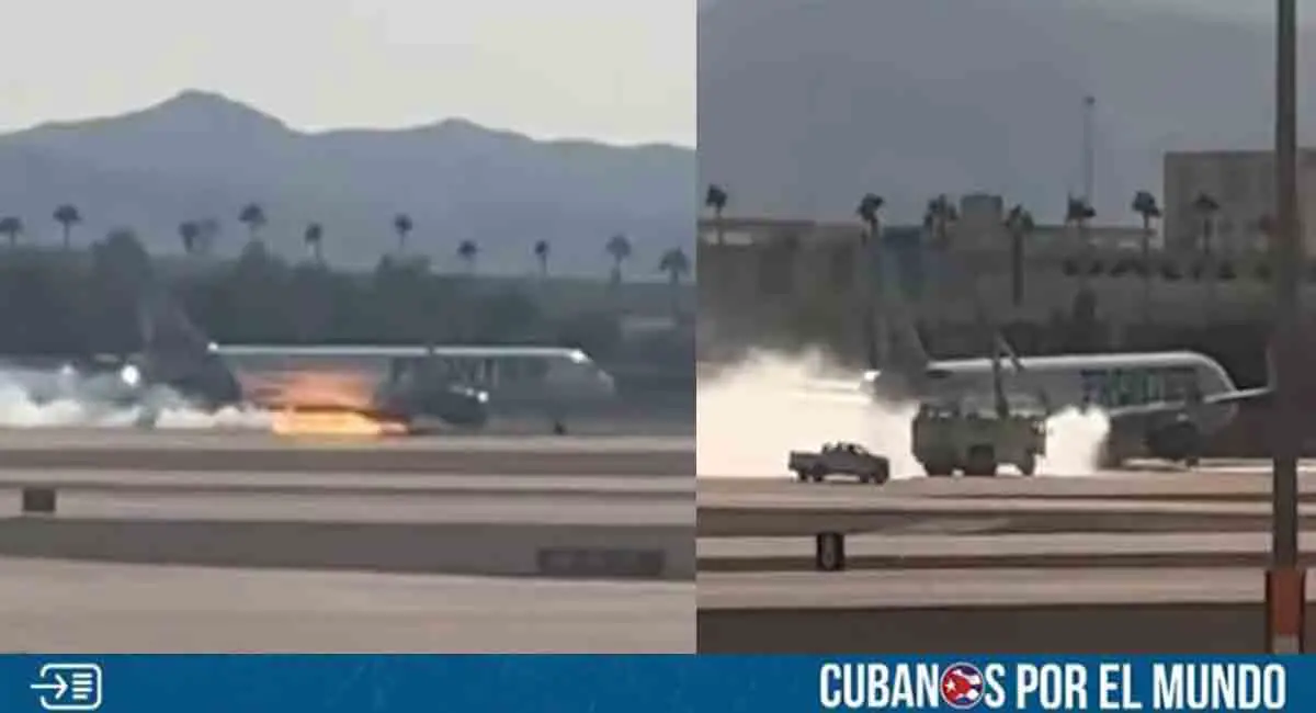 Un avión protagoniza un accidentado aterrizaje en Las Vegas, desprendiendo llamas por debajo