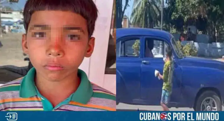 Piden ayuda para niño que limpia parabrisas de carros en La Habana para ganarse la vida