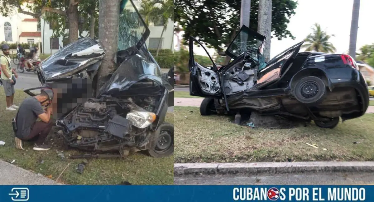 Un impactante accidente de tránsito se registró en las últimas horas en La Habana, específicamente en la 5ta avenida y calle 170 del municipio Playa, cuando un vehículo terminó partido a la mitad tras chocar contra una palma.