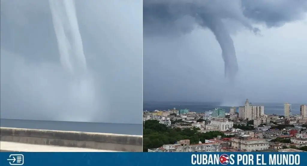 Una impresionante tromba marina que se formó cerca del Malecón de La Habana causó revuelo entro los cubanos que por allí transitaban la tarde de este viernes.