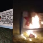 Incendian cartel de la UJC en plena carretera central en Artemisa